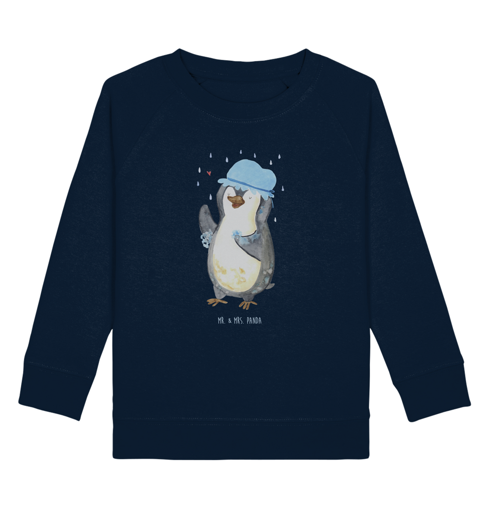 Organic Kinder Pullover Pinguin duscht Kinder Pullover, Kinder Sweatshirt, Jungen, Mädchen, Pinguin, Pinguine, Dusche, duschen, Lebensmotto, Motivation, Neustart, Neuanfang, glücklich sein