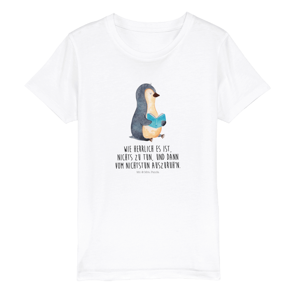 Organic Kinder T-Shirt Pinguin Buch Kinder T-Shirt, Kinder T-Shirt Mädchen, Kinder T-Shirt Jungen, Pinguin, Pinguine, Buch, Lesen, Bücherwurm, Nichtstun, Faulenzen, Ferien, Urlaub, Freizeit