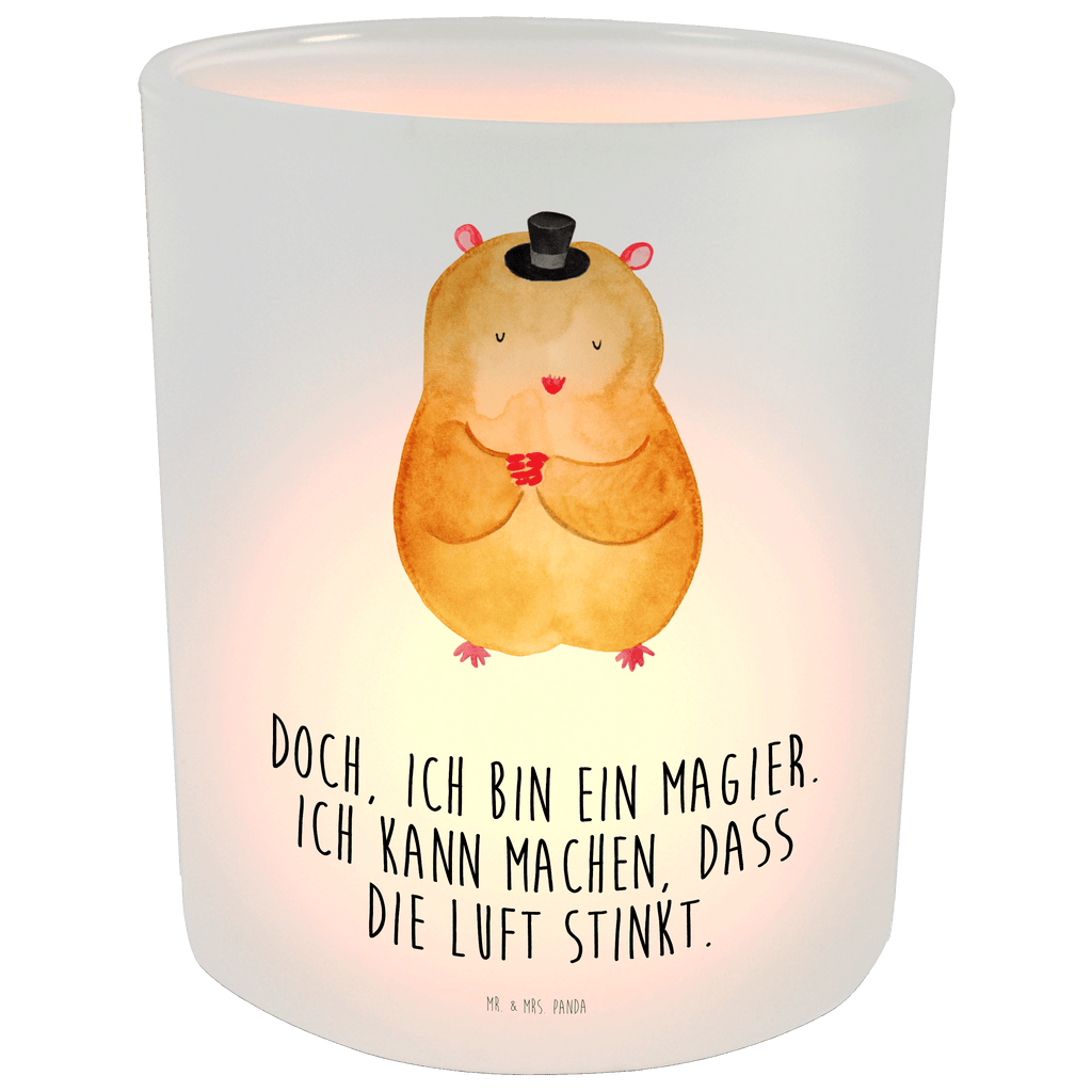 Windlicht Hamster mit Hut Windlicht Glas, Teelichtglas, Teelichthalter, Teelichter, Kerzenglas, Windlicht Kerze, Kerzenlicht, Tiermotive, Gute Laune, lustige Sprüche, Tiere, Hamster, Hut, Magier, Zylinder, Zwerghamster, Zauberer, Houdini