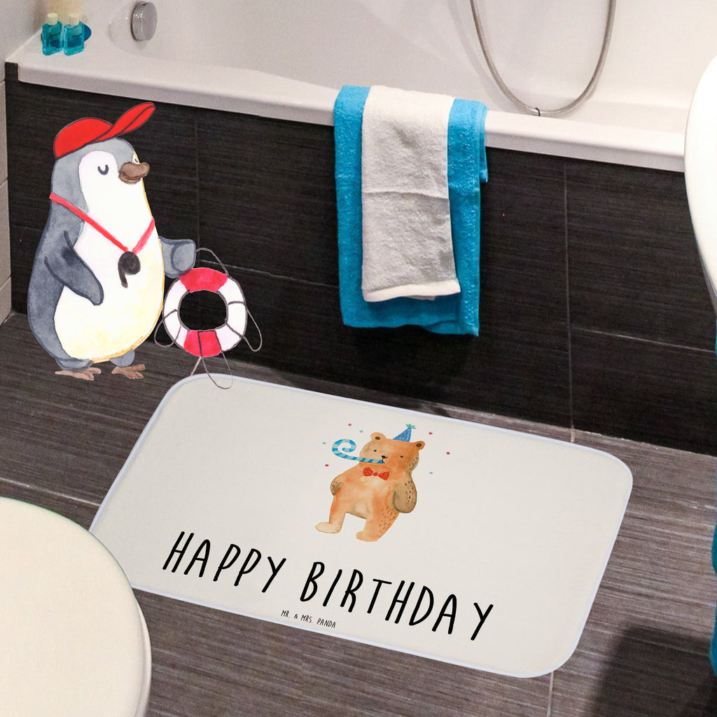 Badvorleger Birthday Bär Badematte, Badteppich, Duschvorleger, Badezimmerteppich, Badezimmermatte, Badvorleger, Duschmatte, Duschteppich, Bär, Teddy, Teddybär, Happy Birthday, Alles Gute, Glückwunsch, Geburtstag