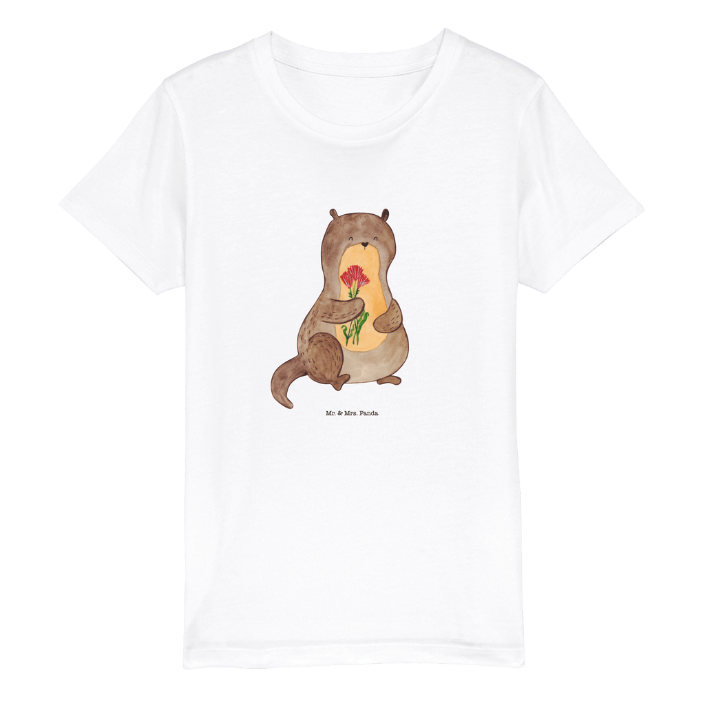 Organic Kinder T-Shirt Otter Blumenstrauß Kinder T-Shirt, Kinder T-Shirt Mädchen, Kinder T-Shirt Jungen, Otter, Fischotter, Seeotter, Otter Seeotter See Otter
