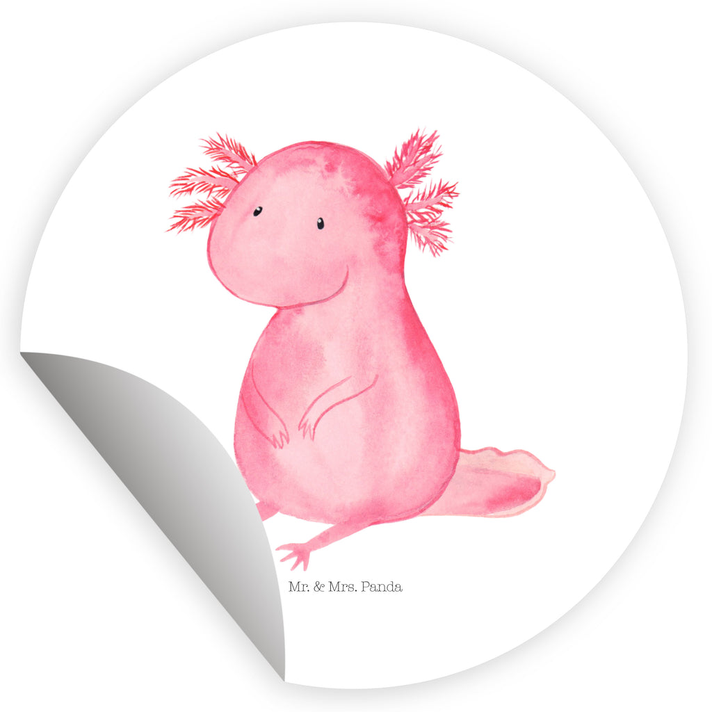 Rund Aufkleber Axolotl Sticker, Aufkleber, Etikett, Axolotl, Molch, Axolot, vergnügt, fröhlich, zufrieden, Lebensstil, Weisheit, Lebensweisheit, Liebe, Freundin