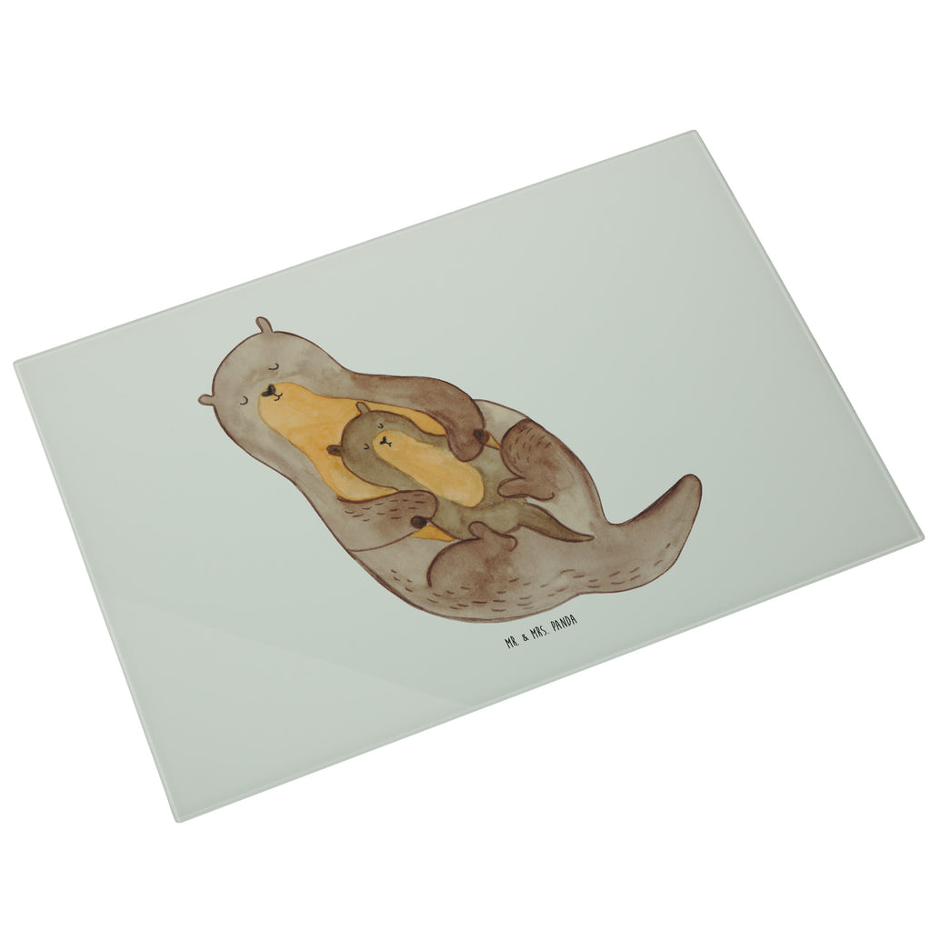 Glasschneidebrett Otter mit Kind Glasschneidebrett, Schneidebrett, Otter, Fischotter, Seeotter, Otter Seeotter See Otter