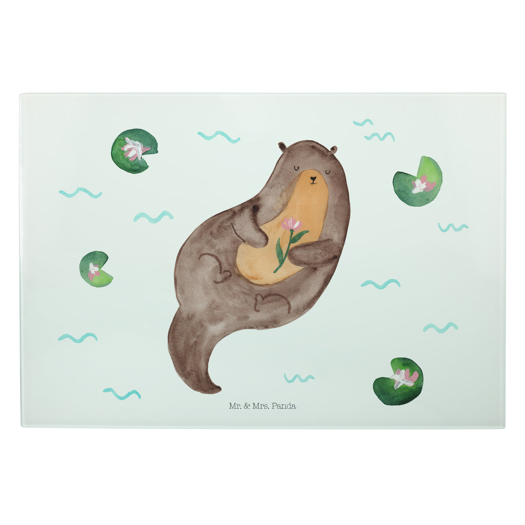Glasschneidebrett Otter mit Seerose Glasschneidebrett, Schneidebrett, Frühstücksbrett, Küche, Otter, Fischotter, Seeotter, Otter Seeotter See Otter
