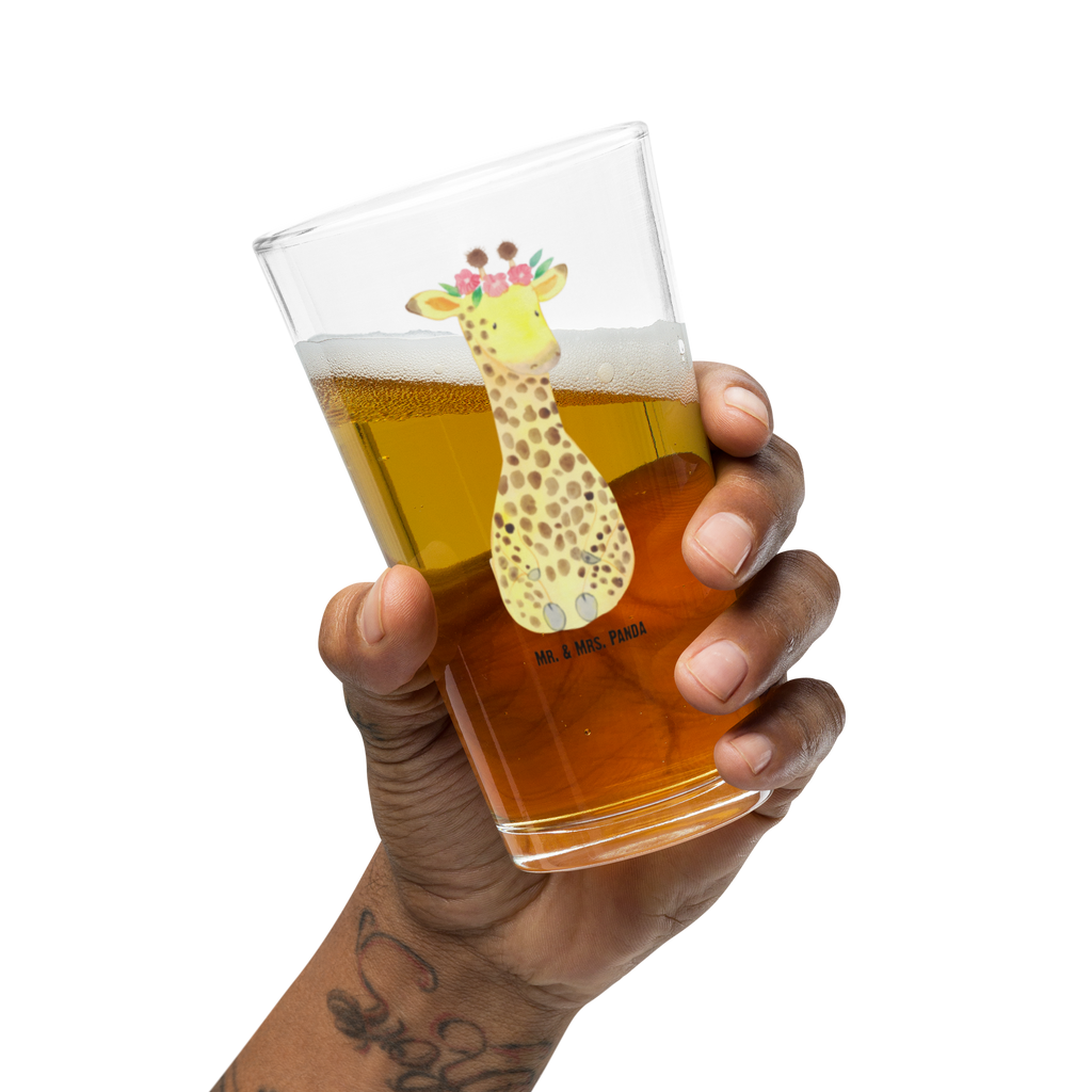 Premium Trinkglas Giraffe Blumenkranz Trinkglas, Glas, Pint Glas, Bierglas, Cocktail Glas, Wasserglas, Afrika, Wildtiere, Giraffe, Blumenkranz, Abenteurer, Selbstliebe, Freundin