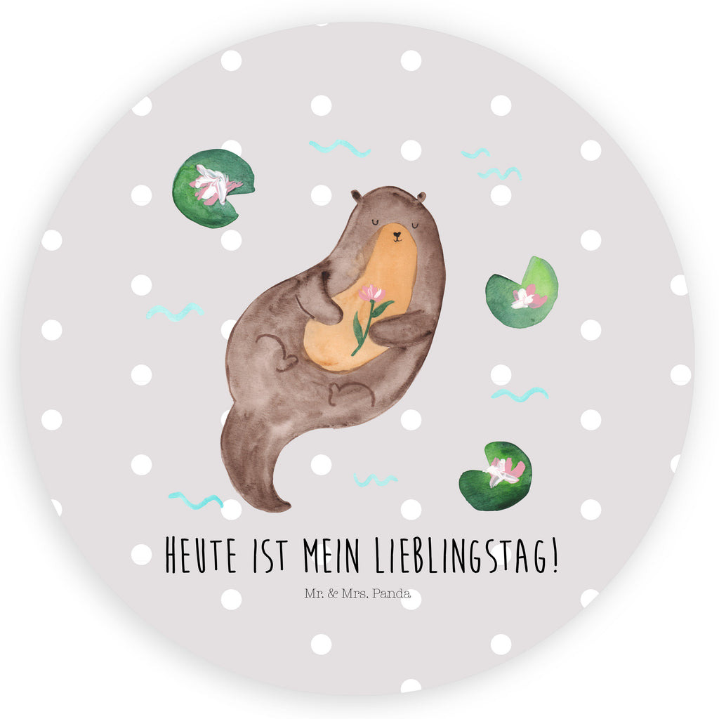 Rund Aufkleber Otter mit Seerose Sticker, Aufkleber, Etikett, Otter, Fischotter, Seeotter, Otter Seeotter See Otter