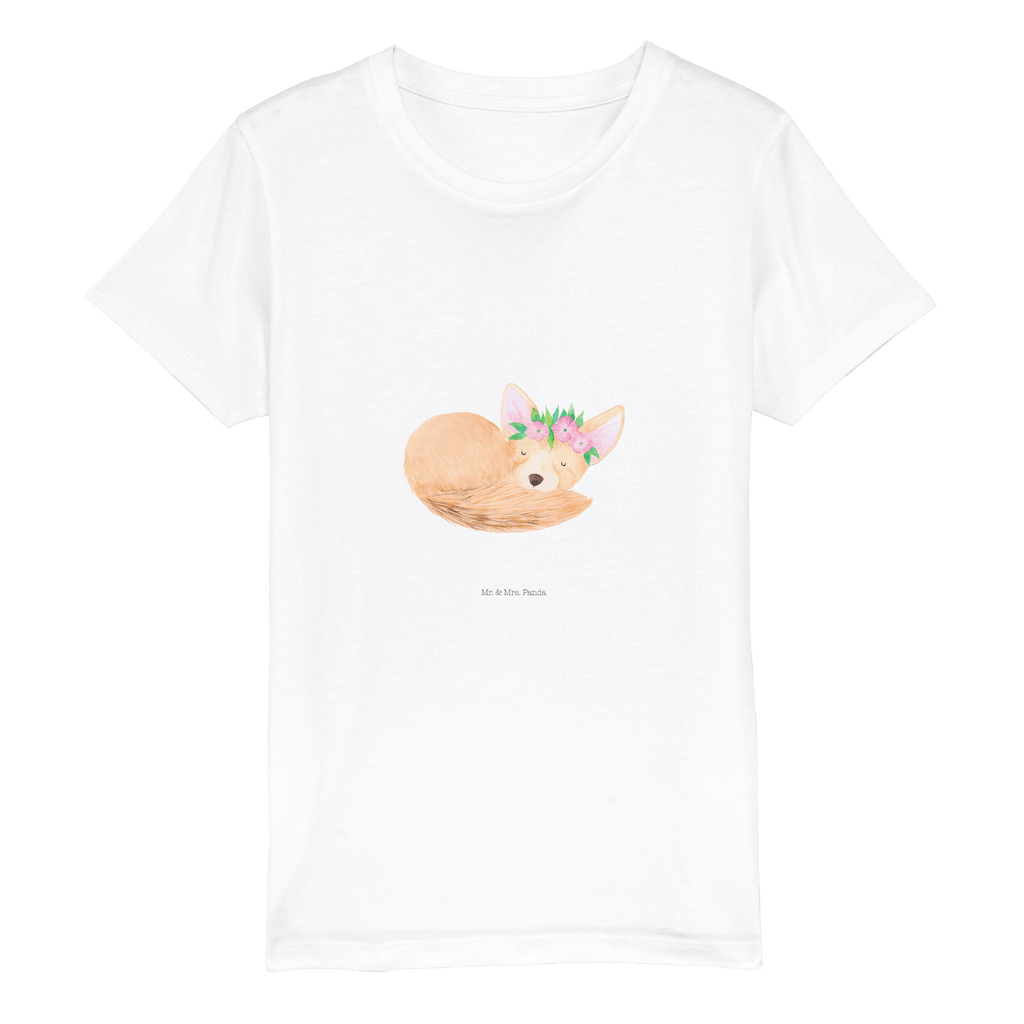 Organic Kinder T-Shirt Wüstenfuchs Blumen Kinder T-Shirt, Kinder T-Shirt Mädchen, Kinder T-Shirt Jungen, Afrika, Wildtiere, Wüste, Wüstenfuchs, Blumen, Blumenkranz, Glücklich