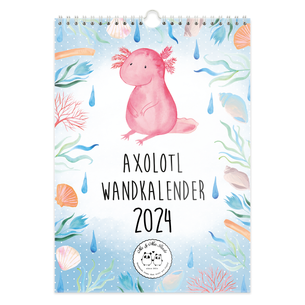 A4 Wandkalender 2024 Axolotl Collection Kalender, Jahreskalender, Terminplaner, Kalender mit Feiertagen, Küchenkalender, Axolotl, Molch