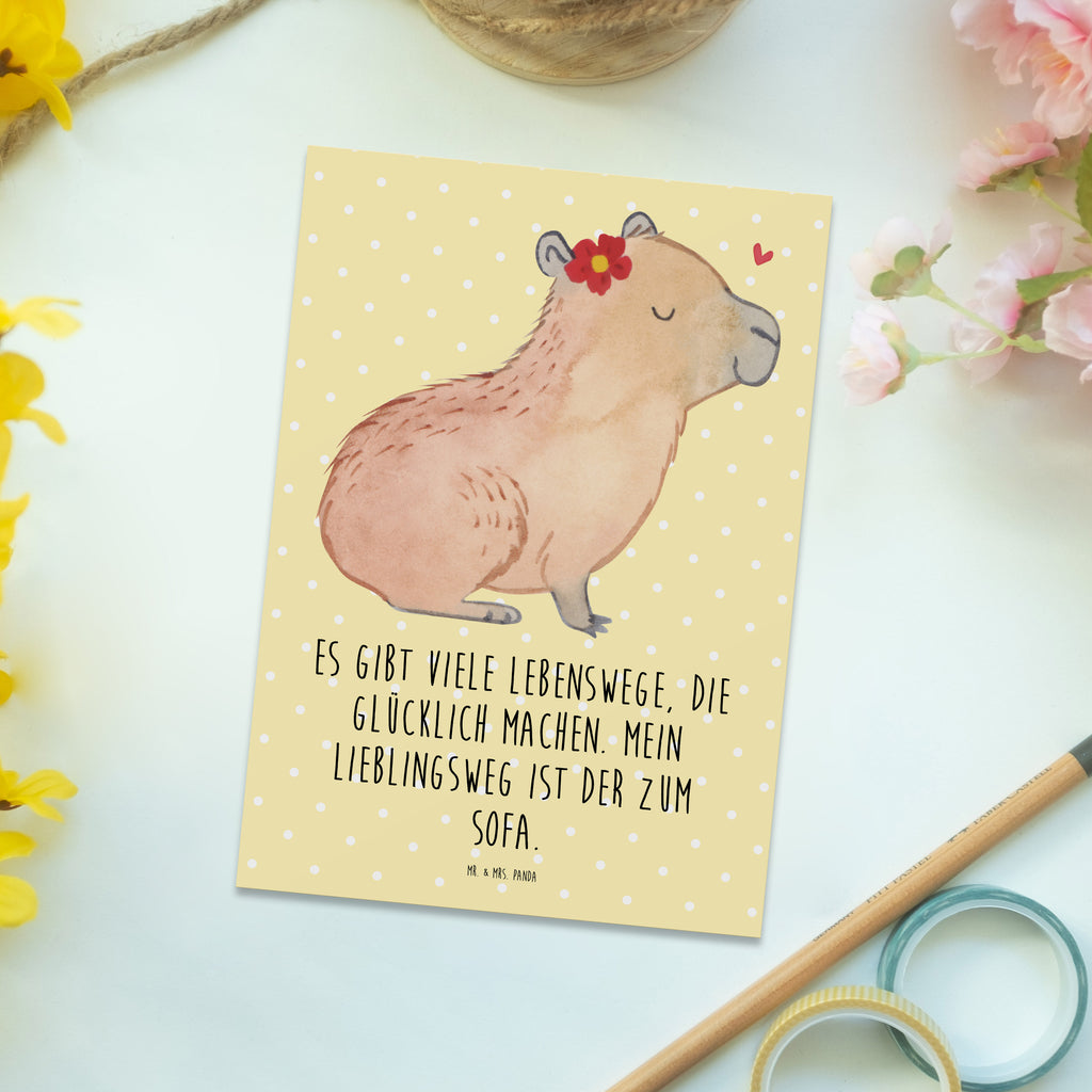 Postkarte Capybara Blume Postkarte, Karte, Geschenkkarte, Grußkarte, Einladung, Ansichtskarte, Geburtstagskarte, Einladungskarte, Dankeskarte, Tiermotive, Gute Laune, lustige Sprüche, Tiere, Capybara