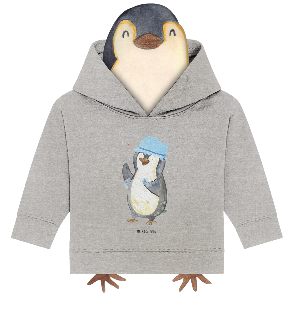 Organic Baby Hoodie Pinguin duscht Baby Kapuzenshirt, Baby Kapuzensweatshirt, Baby Hoodie, Baby Pullover, Pinguin, Pinguine, Dusche, duschen, Lebensmotto, Motivation, Neustart, Neuanfang, glücklich sein