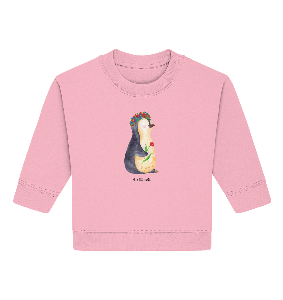 Organic Baby Pullover Pinguin Blumen Wunderschöner Baby Pullover /Sweatshirt von Mr. & Mrs. Panda <br /><br />Material: <br />- 85 % Baumwolle (Bio-Qualität, ringgesponnen, gekämmt)<br />- 15 % Polyester (recycelt)</li><li>Grammatur: 280 g/m²<br />- Schnitt: normale Passform</li><li>Eingesetzte Ärmel<br />- Knopfleiste mit 1 gleichfarbigen Druckknopf und 1 verdeckten Druckknopf an Schulter für einfacheres Anziehen, Pinguin, Pinguine, Blumenkranz, Universum, Leben, Wünsche, Ziele, Lebensziele, Motivation, Lebenslust, Liebeskummer, Geschenkidee