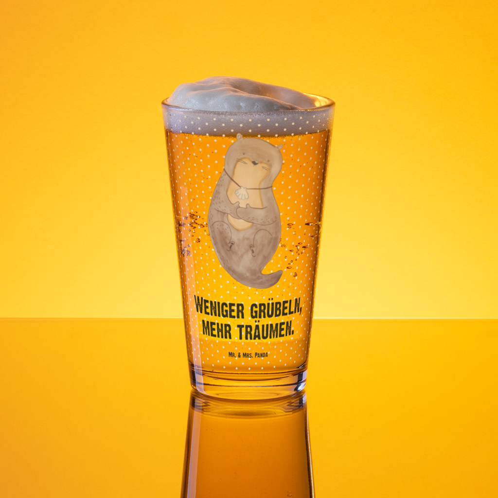Premium Trinkglas Otter mit Muschelmedaillon Trinkglas, Glas, Pint Glas, Bierglas, Cocktail Glas, Wasserglas, Otter, Fischotter, Seeotter, Otterliebe, grübeln, träumen, Motivation, Tagträumen, Büro