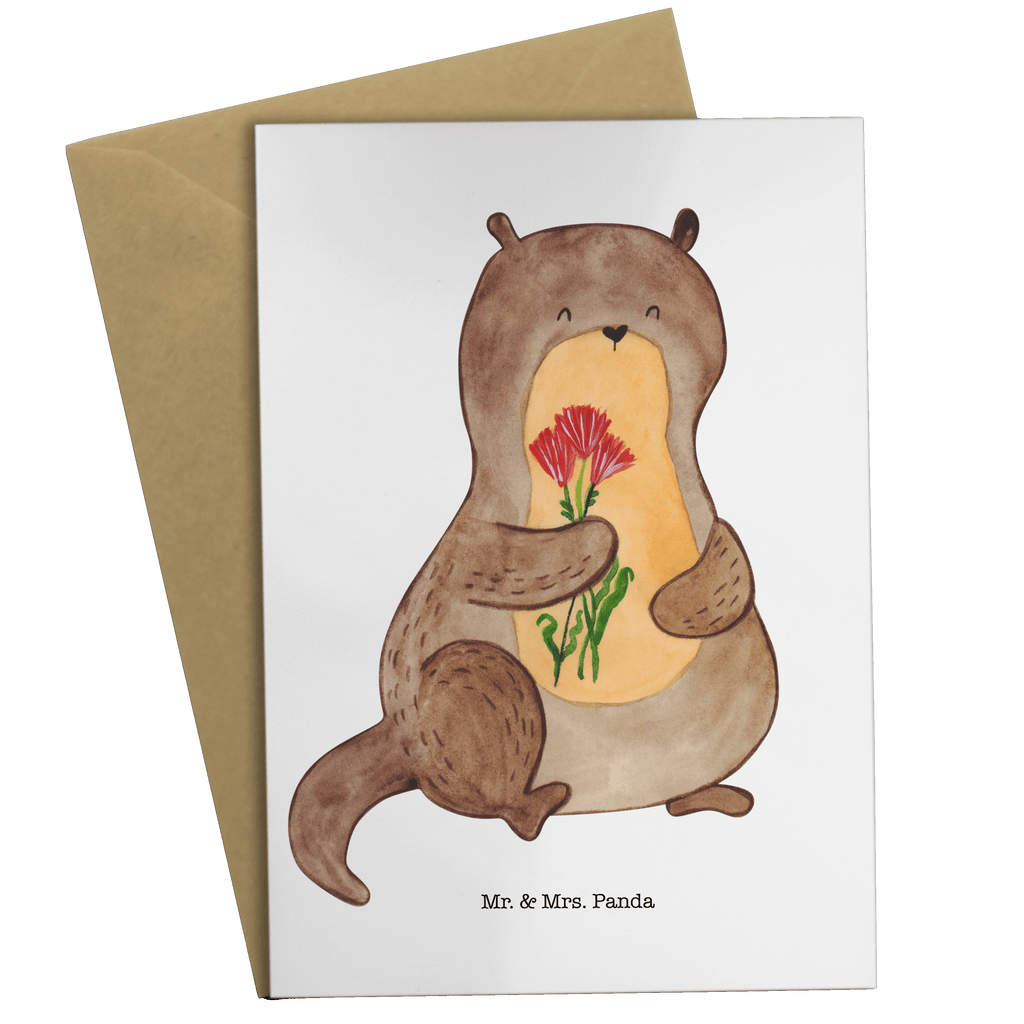 Grußkarte Otter Blumenstrauß Grußkarte, Klappkarte, Einladungskarte, Glückwunschkarte, Hochzeitskarte, Geburtstagskarte, Karte, Otter, Fischotter, Seeotter, Otter Seeotter See Otter