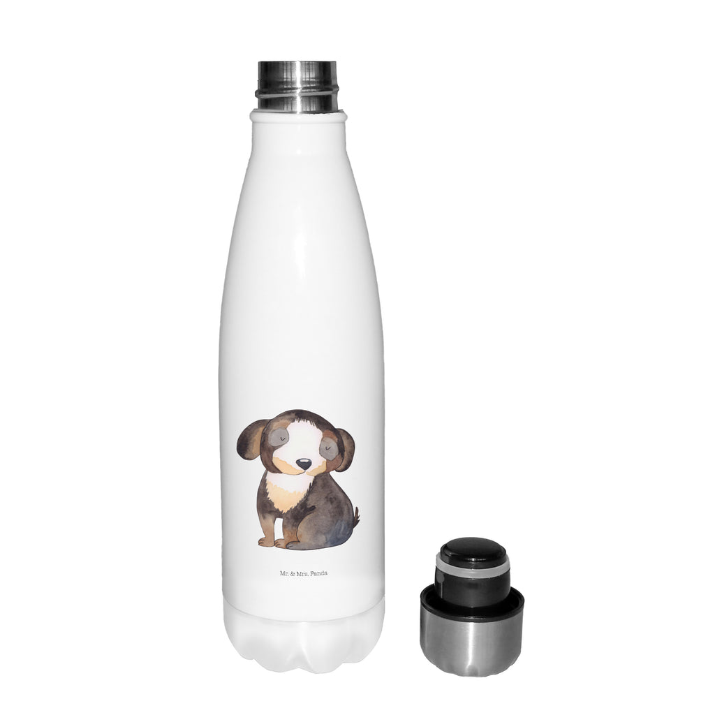 Thermosflasche Hund entspannt Isolierflasche, Thermoflasche, Trinkflasche, Thermos, Edelstahl, Hund, Hundemotiv, Haustier, Hunderasse, Tierliebhaber, Hundebesitzer, Sprüche, schwarzer Hund, Hundeliebe, Liebe, Hundeglück