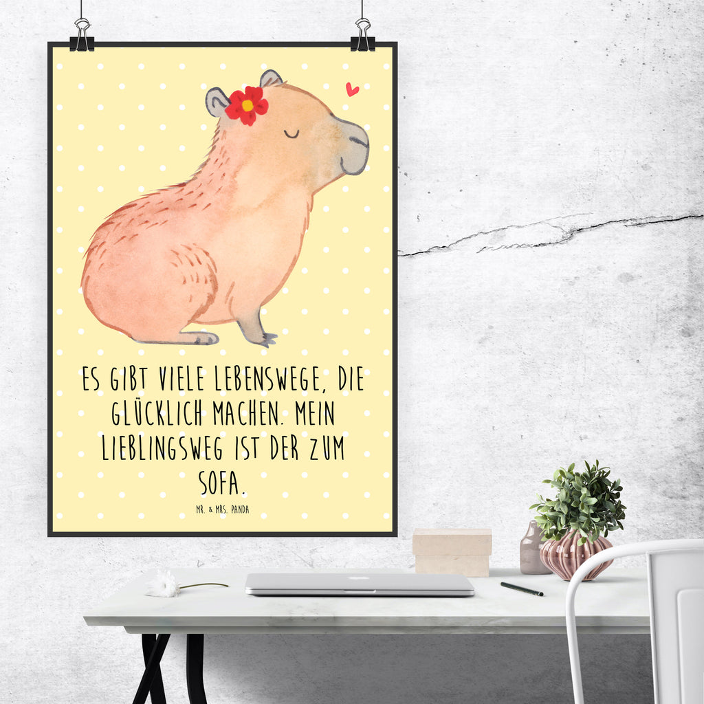 Poster Capybara Blume Poster, Wandposter, Bild, Wanddeko, Küchenposter, Kinderposter, Wanddeko Bild, Raumdekoration, Wanddekoration, Handgemaltes Poster, Mr. & Mrs. Panda Poster, Designposter, Kunstdruck, Posterdruck, Tiermotive, Gute Laune, lustige Sprüche, Tiere, Capybara