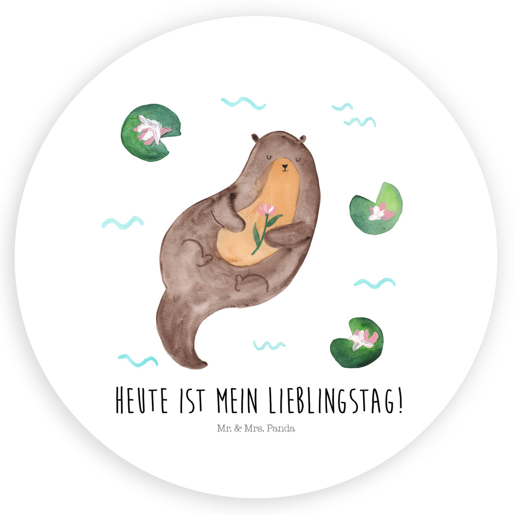 Rund Aufkleber Otter mit Seerose Sticker, Aufkleber, Etikett, Otter, Fischotter, Seeotter, Otter Seeotter See Otter