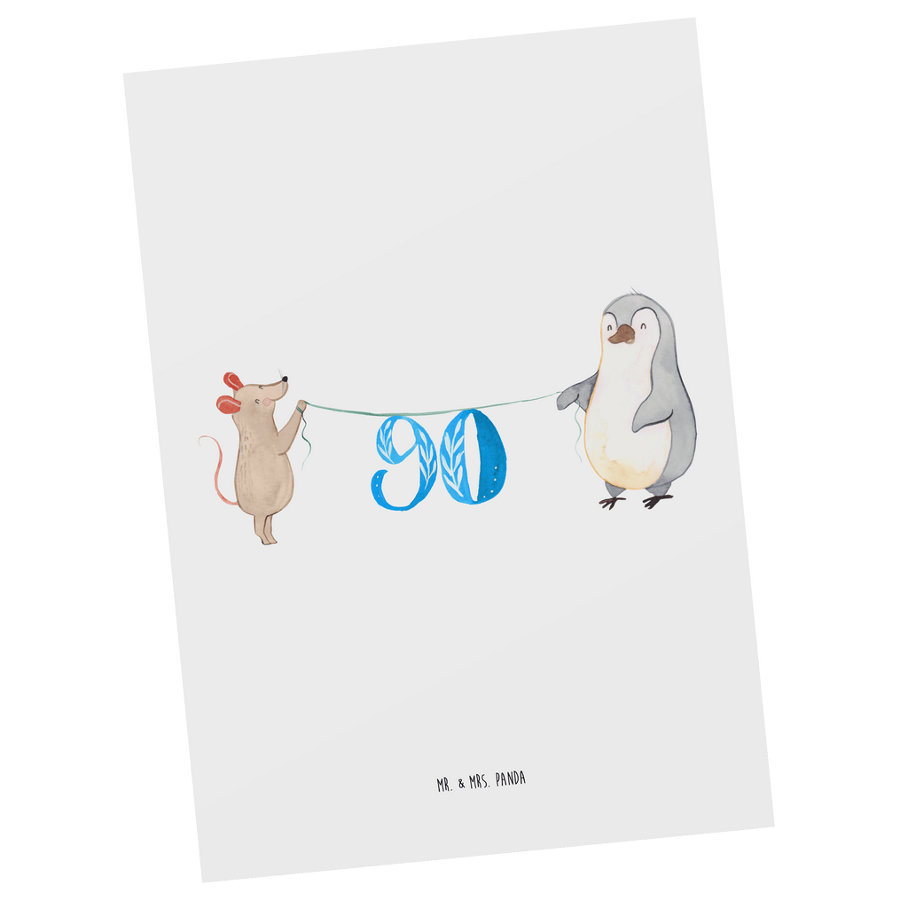Postkarte 90. Geburtstag Maus Pinguin Postkarte, Karte, Geschenkkarte, Grußkarte, Einladung, Ansichtskarte, Geburtstagskarte, Einladungskarte, Dankeskarte, Geburtstag, Geburtstagsgeschenk, Geschenk, Party, Feiern, Torte, Kuchen