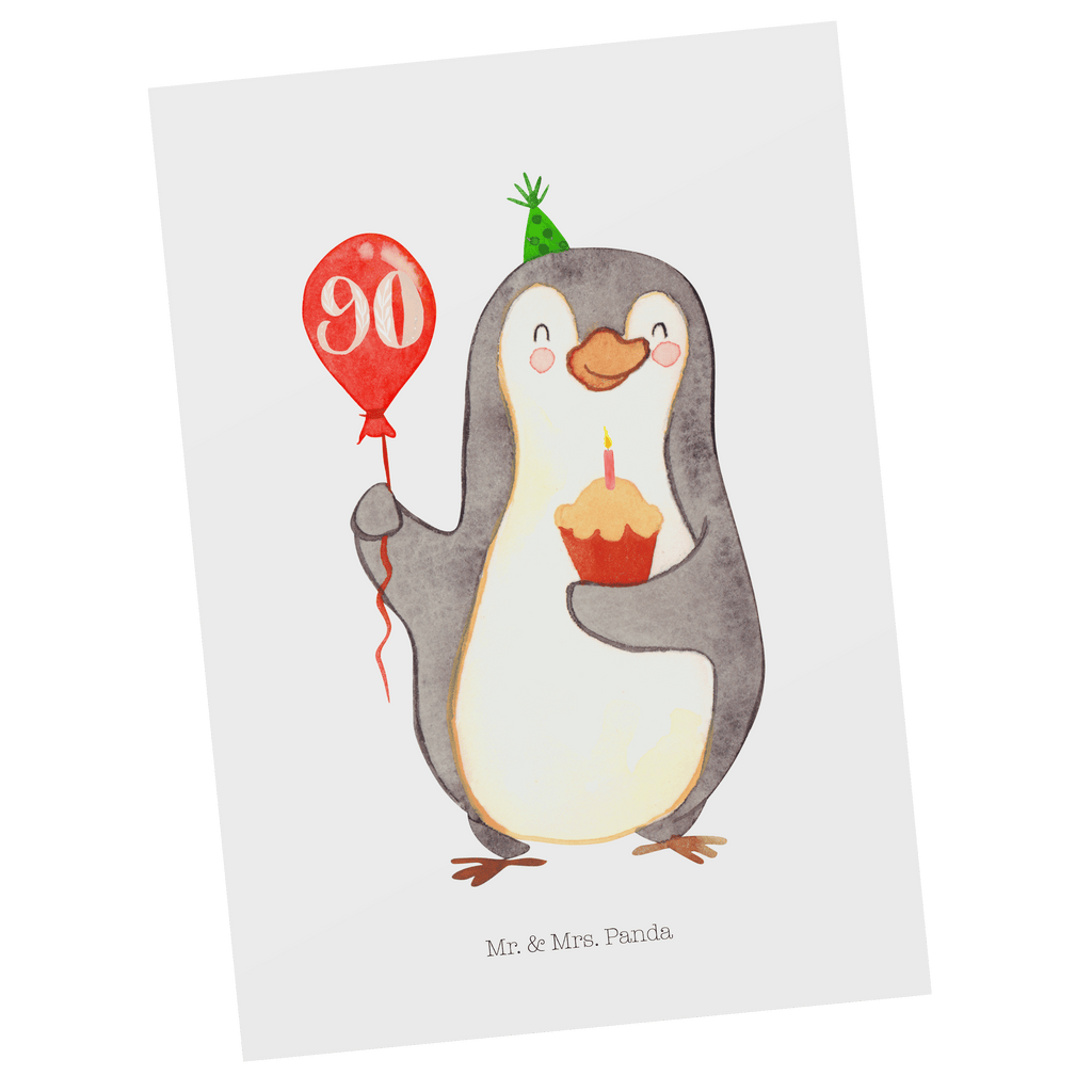 Postkarte 90. Geburtstag Pinguin Luftballon Postkarte, Karte, Geschenkkarte, Grußkarte, Einladung, Ansichtskarte, Geburtstagskarte, Einladungskarte, Dankeskarte, Geburtstag, Geburtstagsgeschenk, Geschenk, Pinguin, Geburtstage, Happy Birthday, Geburtstagsfeier