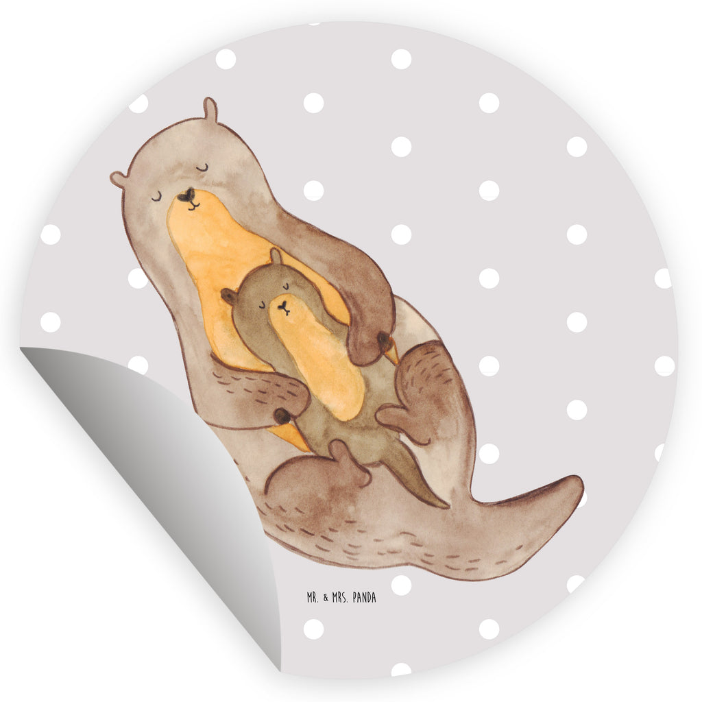 Rund Aufkleber Otter mit Kind Sticker, Aufkleber, Etikett, Otter, Fischotter, Seeotter, Otter Seeotter See Otter