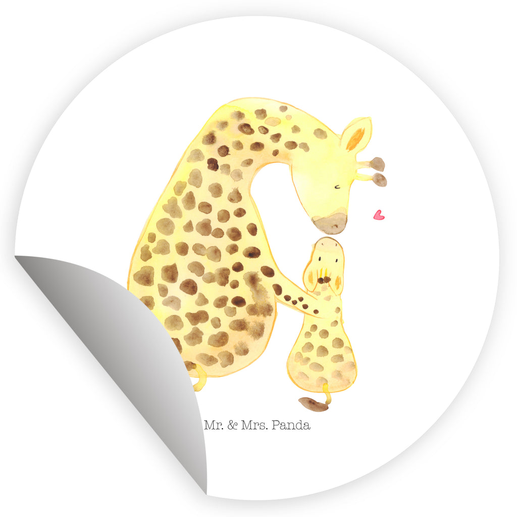 Rund Aufkleber Giraffe mit Kind Sticker, Aufkleber, Etikett, Afrika, Wildtiere, Giraffe, Kind, Mutter, Mama, Tochter, Sohn, Lieblingsmensch