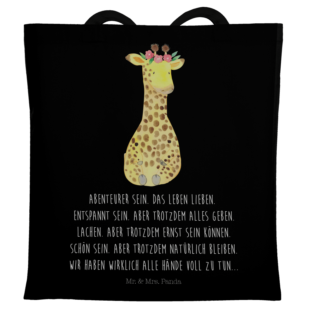 Tragetasche Giraffe Blumenkranz Beuteltasche, Beutel, Einkaufstasche, Jutebeutel, Stoffbeutel, Afrika, Wildtiere, Giraffe, Blumenkranz, Abenteurer, Selbstliebe, Freundin