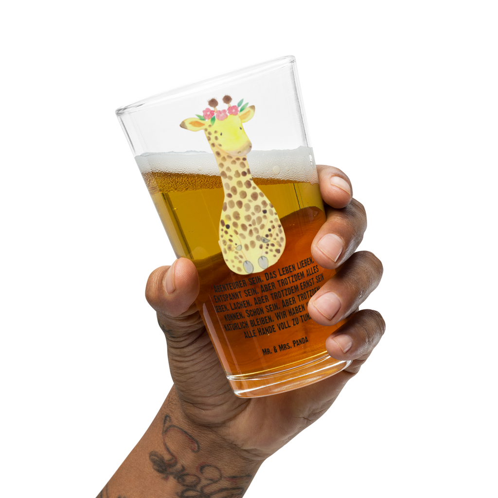 Premium Trinkglas Giraffe Blumenkranz Trinkglas, Glas, Pint Glas, Bierglas, Cocktail Glas, Wasserglas, Afrika, Wildtiere, Giraffe, Blumenkranz, Abenteurer, Selbstliebe, Freundin