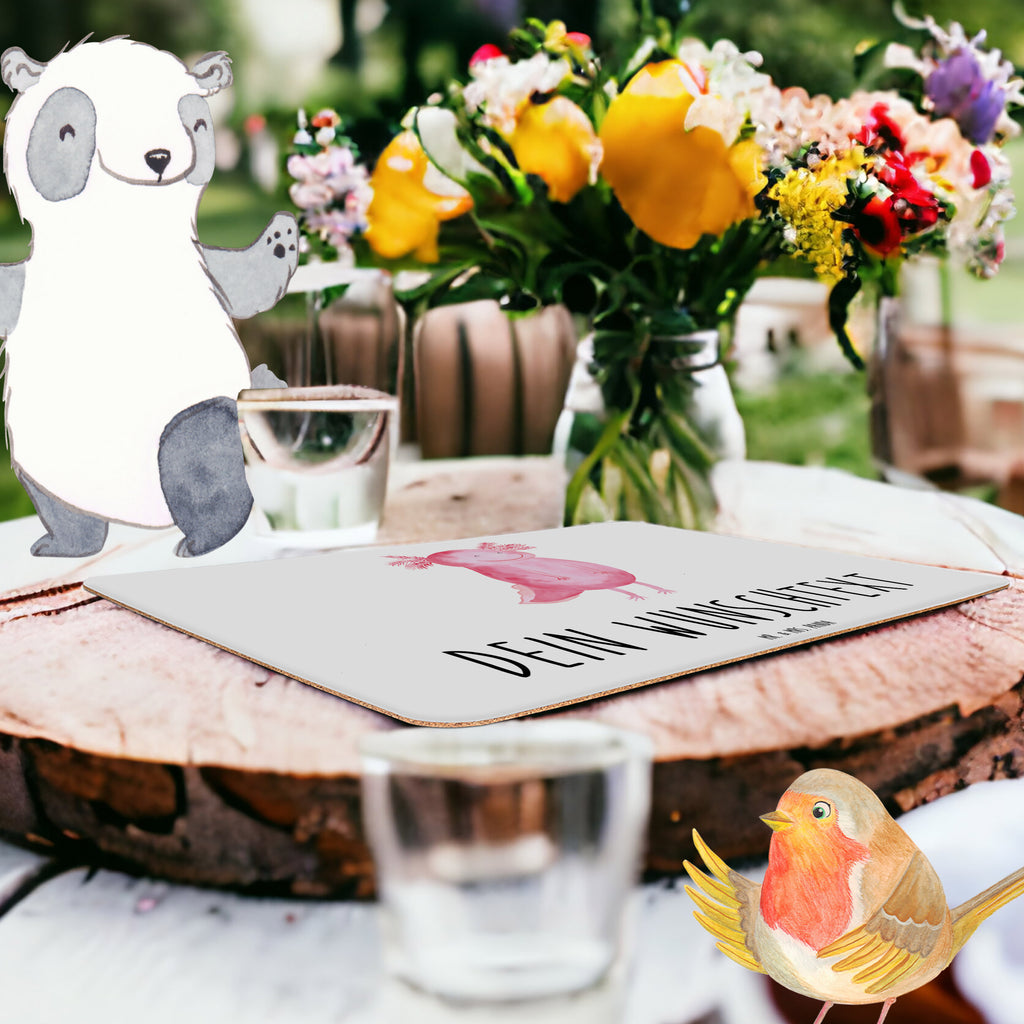 Personalisiertes Tischset Axolotl glücklich Personalisiertes Tischet, Personalisierter Tischuntersetzer, Personalisiertes Platzset, Axolotl, Molch, Axolot, Schwanzlurch, Lurch, Lurche, Motivation, gute Laune