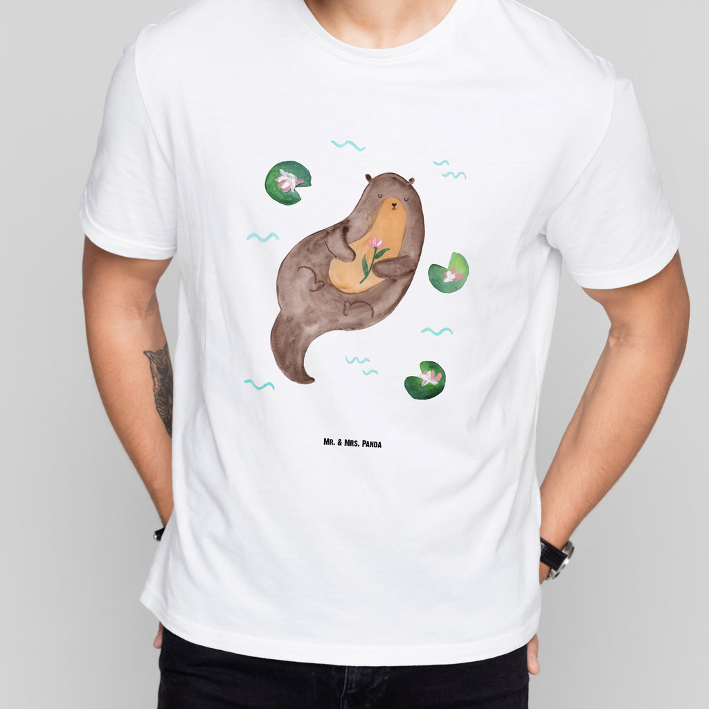 T-Shirt Standard Otter mit Seerose T-Shirt, Shirt, Tshirt, Lustiges T-Shirt, T-Shirt mit Spruch, Party, Junggesellenabschied, Jubiläum, Geburstag, Herrn, Damen, Männer, Frauen, Schlafshirt, Nachthemd, Sprüche, Otter, Fischotter, Seeotter, Otter Seeotter See Otter
