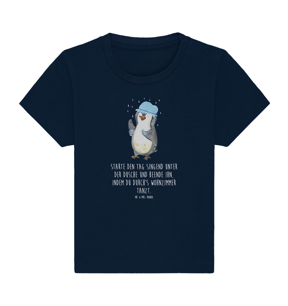 Organic Baby Shirt Pinguin duscht Baby T-Shirt, Jungen Baby T-Shirt, Mädchen Baby T-Shirt, Shirt, Pinguin, Pinguine, Dusche, duschen, Lebensmotto, Motivation, Neustart, Neuanfang, glücklich sein