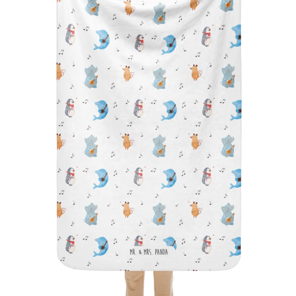 Sherpa Kuscheldecke Big Band Muster Tiermotive, Gute Laune, lustige Sprüche, Tiere, Hund, Delfin, Triangel, Band, Gitarre, Musik, Musikanten, Elefant, Pinguin, Maus