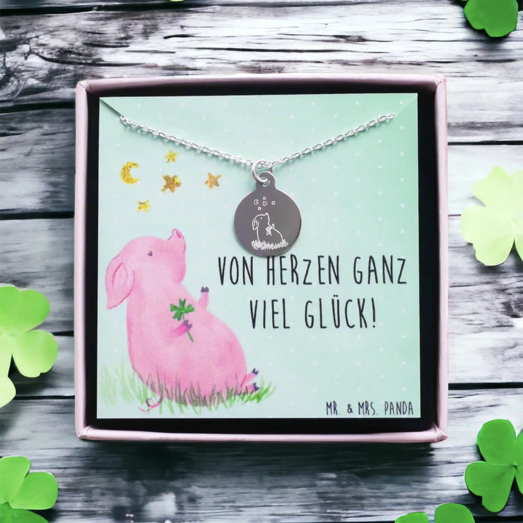 Necklace Pig Luck small animals, cute, funny, cute animal motives, hand drawn, small world, funny sayings, good mood, happy, gifts, gift ideas, special gifts, animal lover, card, piglet, pig, asterisks, dreams, Lucky bastard. Luck, motivation, goals, stars, lucky charm