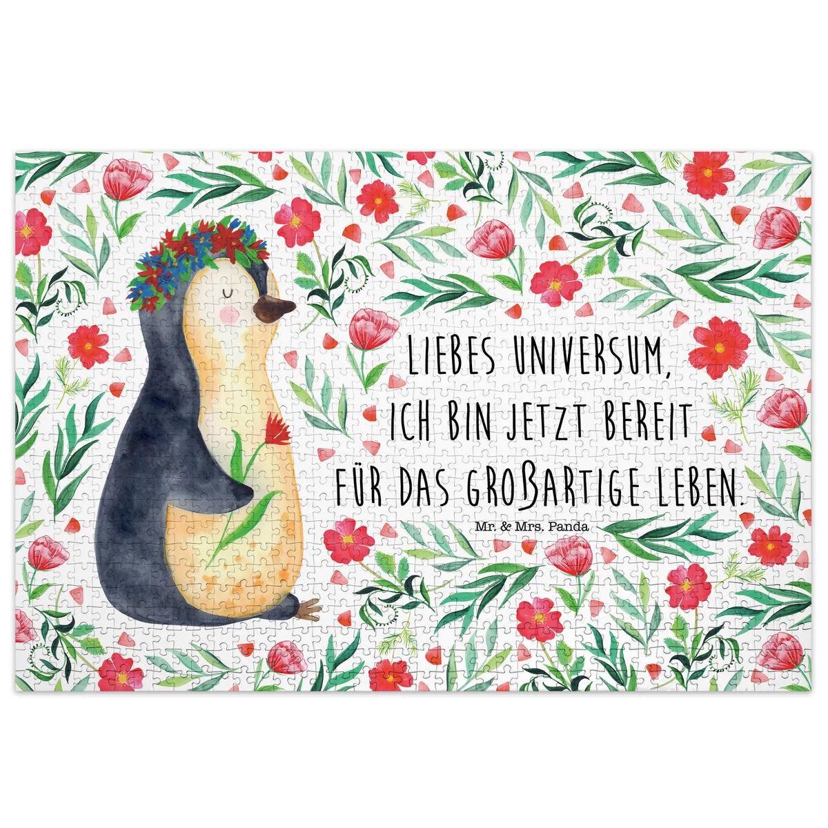 Puzzle pieces Penguin Flower Puzzle, 500 pieces, puzzle, Penguin, North Pole, Winter, Penguins, goals in life, universe, life, lovesickness, penguins, gift idea, wreath of flowers, love of life, wishes, goals, motivation