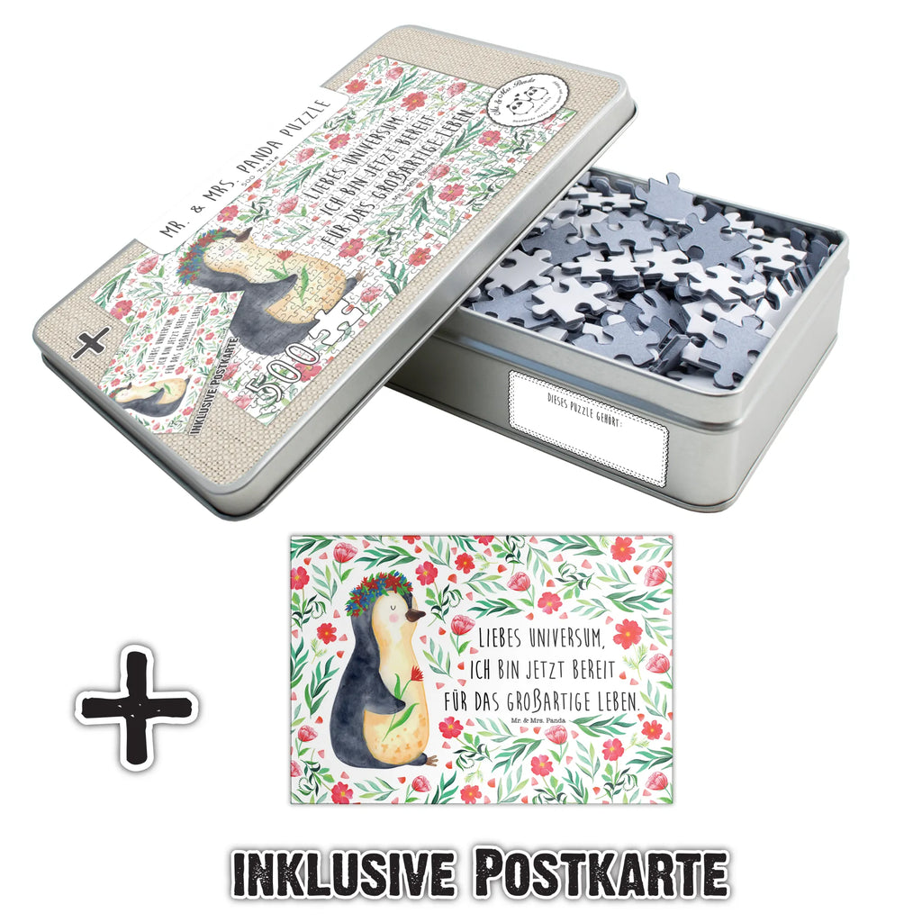 Puzzle pieces Penguin Flower Puzzle, 500 pieces, puzzle, Penguin, North Pole, Winter, Penguins, goals in life, universe, life, lovesickness, penguins, gift idea, wreath of flowers, love of life, wishes, goals, motivation