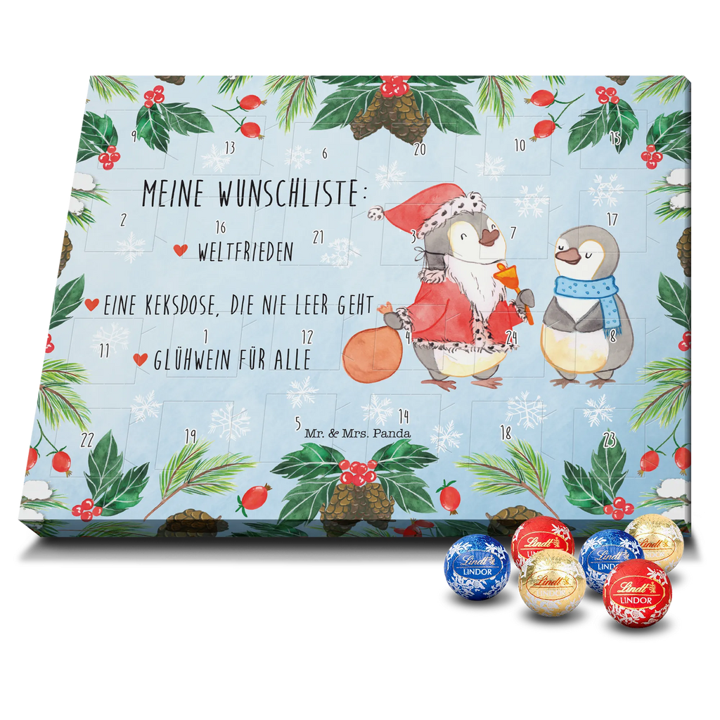 Chocolate advent calendar penguin wish list Christmas time, snow