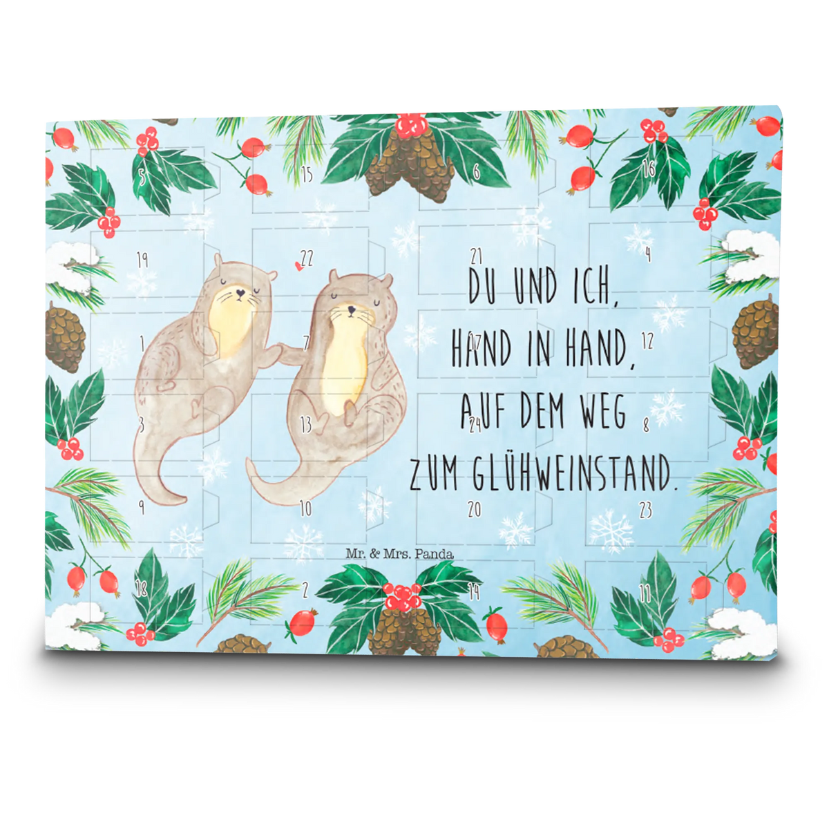 Chocolate advent calendar otter mulled wine stand Christmas time, snow