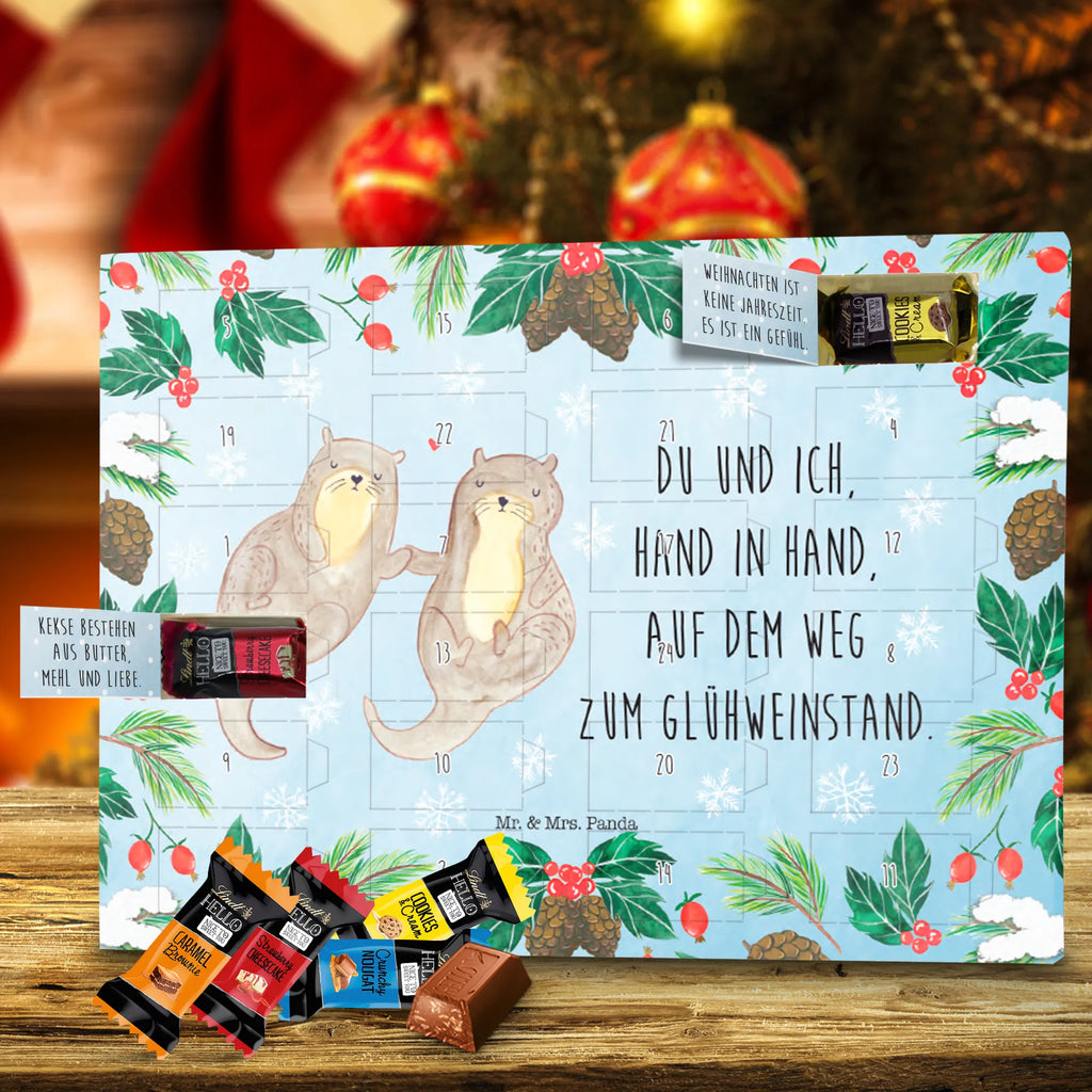 Chocolate advent calendar otter mulled wine stand Christmas time, snow