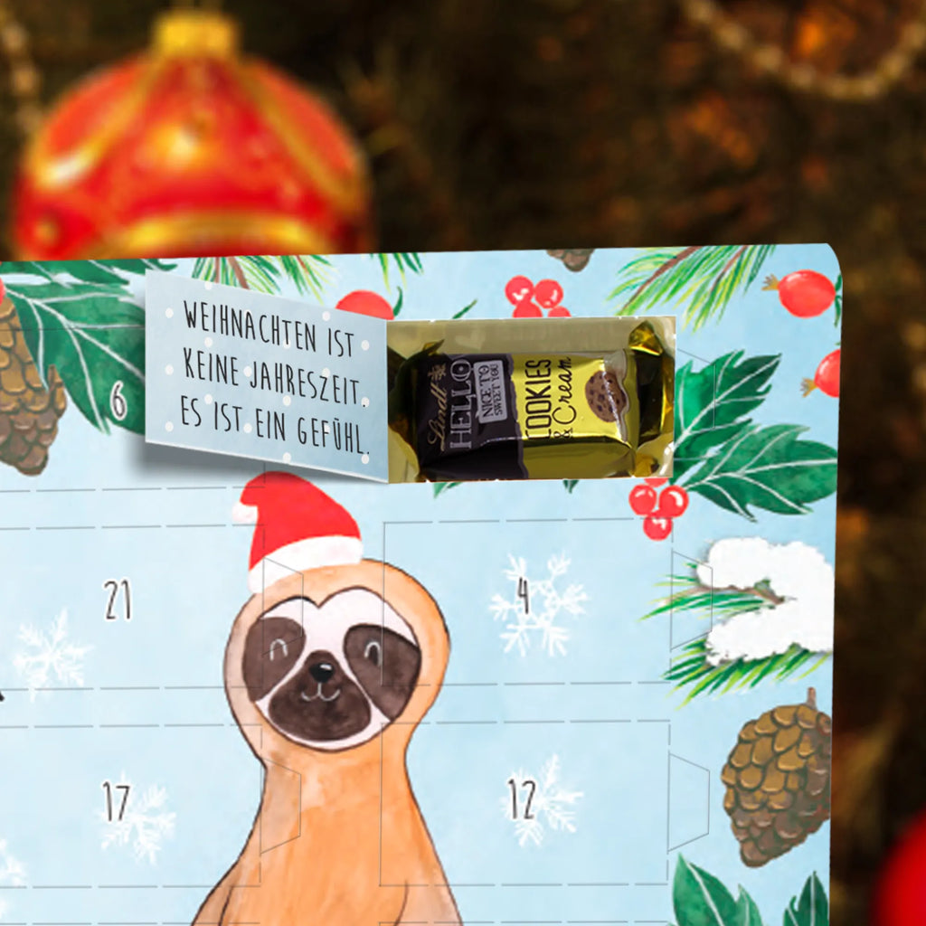 Chocolate advent calendar sloth cocoa Christmas time, snow