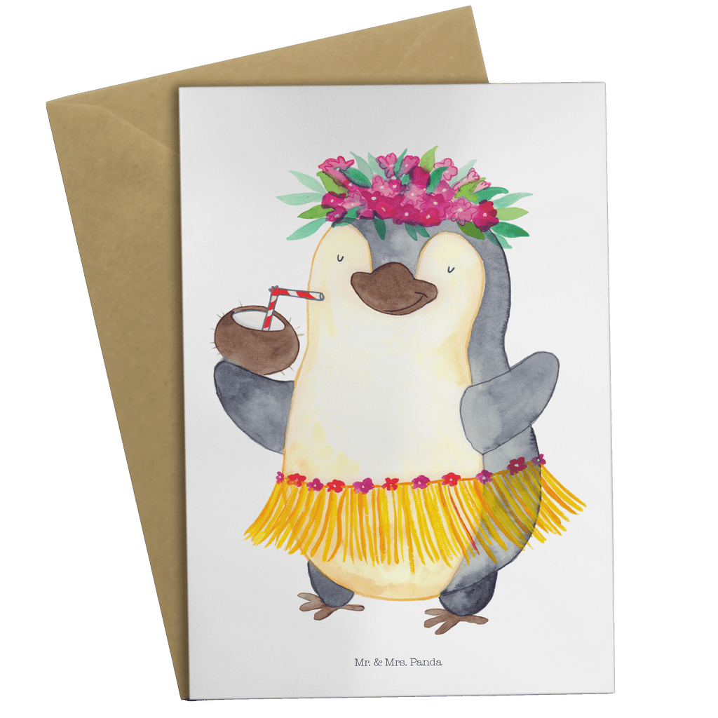 Grußkarte Pinguin Kokosnuss Klappkarte, Einladungskarte, Glückwunschkarte, Hochzeitskarte, Geburtstagskarte, Karte, Pinguin, Aloha, Hawaii, Urlaub, Kokosnuss, Pinguine