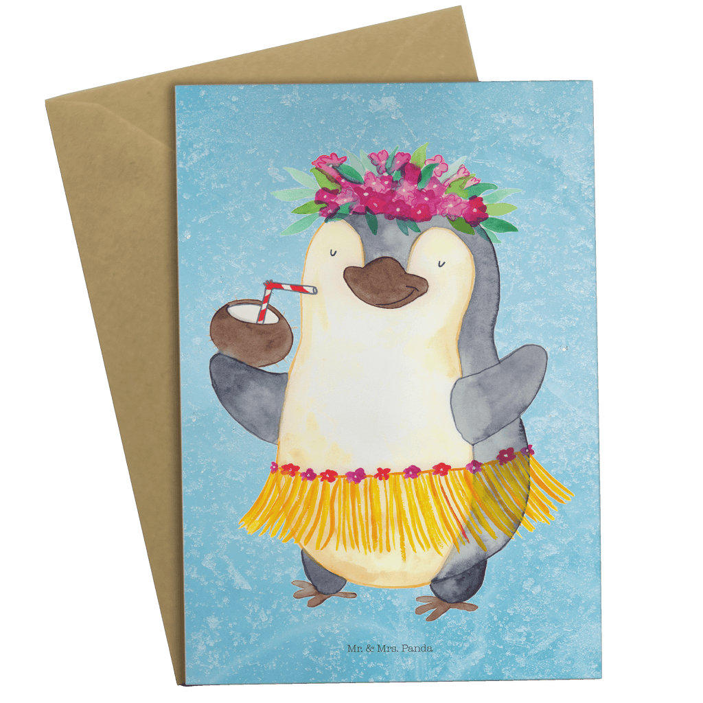 Grußkarte Pinguin Kokosnuss Klappkarte, Einladungskarte, Glückwunschkarte, Hochzeitskarte, Geburtstagskarte, Karte, Pinguin, Aloha, Hawaii, Urlaub, Kokosnuss, Pinguine