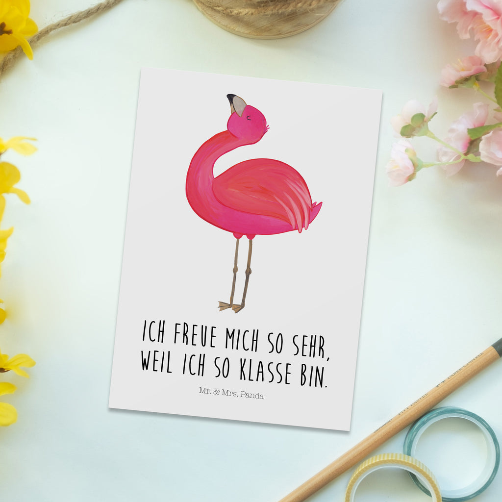 Postkarte Flamingo stolz Postkarte, Karte, Geschenkkarte, Grußkarte, Einladung, Ansichtskarte, Geburtstagskarte, Einladungskarte, Dankeskarte, Flamingo, stolz, Freude, Selbstliebe, Selbstakzeptanz, Freundin, beste Freundin, Tochter, Mama, Schwester
