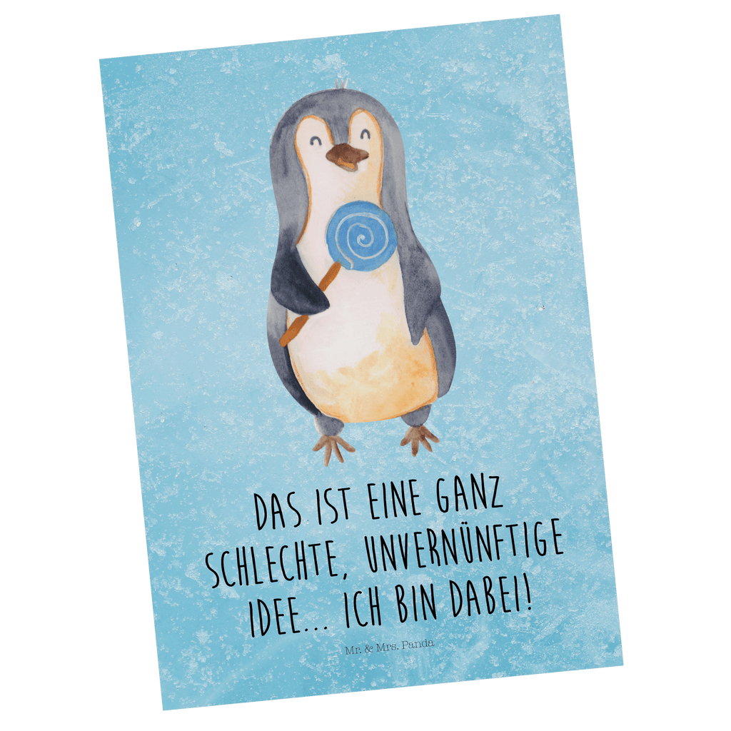 Postkarte Pinguin Lolli Geschenkkarte, Grußkarte, Karte, Einladung, Ansichtskarte, Geburtstagskarte, Einladungskarte, Dankeskarte, Pinguin, Pinguine, Lolli, Süßigkeiten, Blödsinn, Spruch, Rebell, Gauner, Ganove, Rabauke