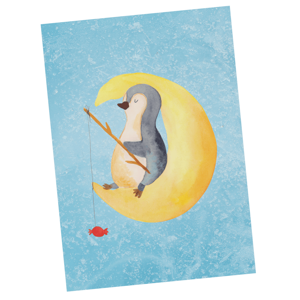 Postkarte Pinguin Mond Geschenkkarte, Grußkarte, Karte, Einladung, Ansichtskarte, Geburtstagskarte, Einladungskarte, Dankeskarte, Pinguin, Pinguine, Spruch, schlafen, Nachtruhe, Einschlafen, Schlafzimmer, Schlafstörungen, Gästezimmer