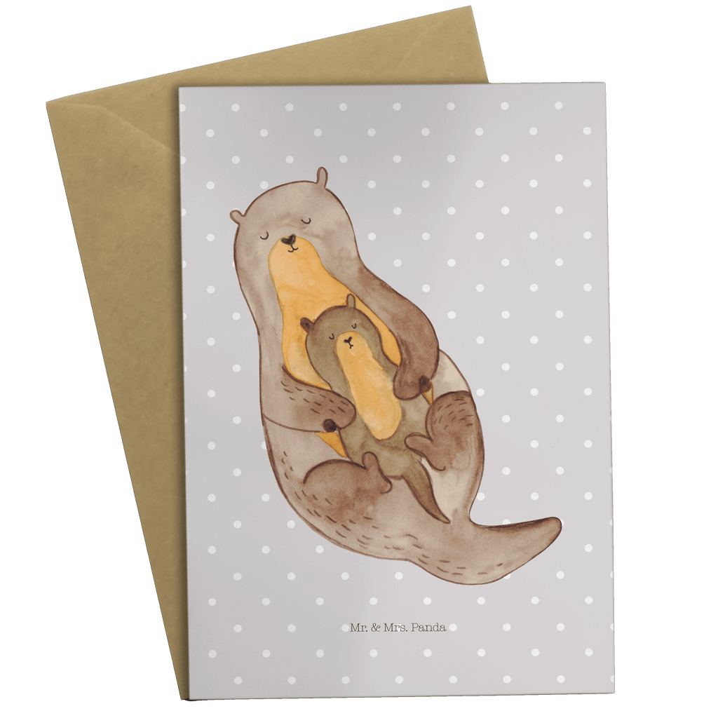 Grußkarte Otter mit Kind Klappkarte, Einladungskarte, Glückwunschkarte, Hochzeitskarte, Geburtstagskarte, Karte, Otter, Fischotter, Seeotter, Otter Seeotter See Otter