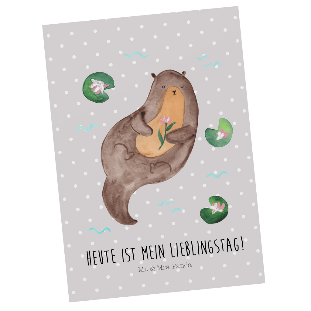 Postkarte Otter mit Seerose Geschenkkarte, Grußkarte, Karte, Einladung, Ansichtskarte, Geburtstagskarte, Einladungskarte, Dankeskarte, Otter, Fischotter, Seeotter, Otter Seeotter See Otter