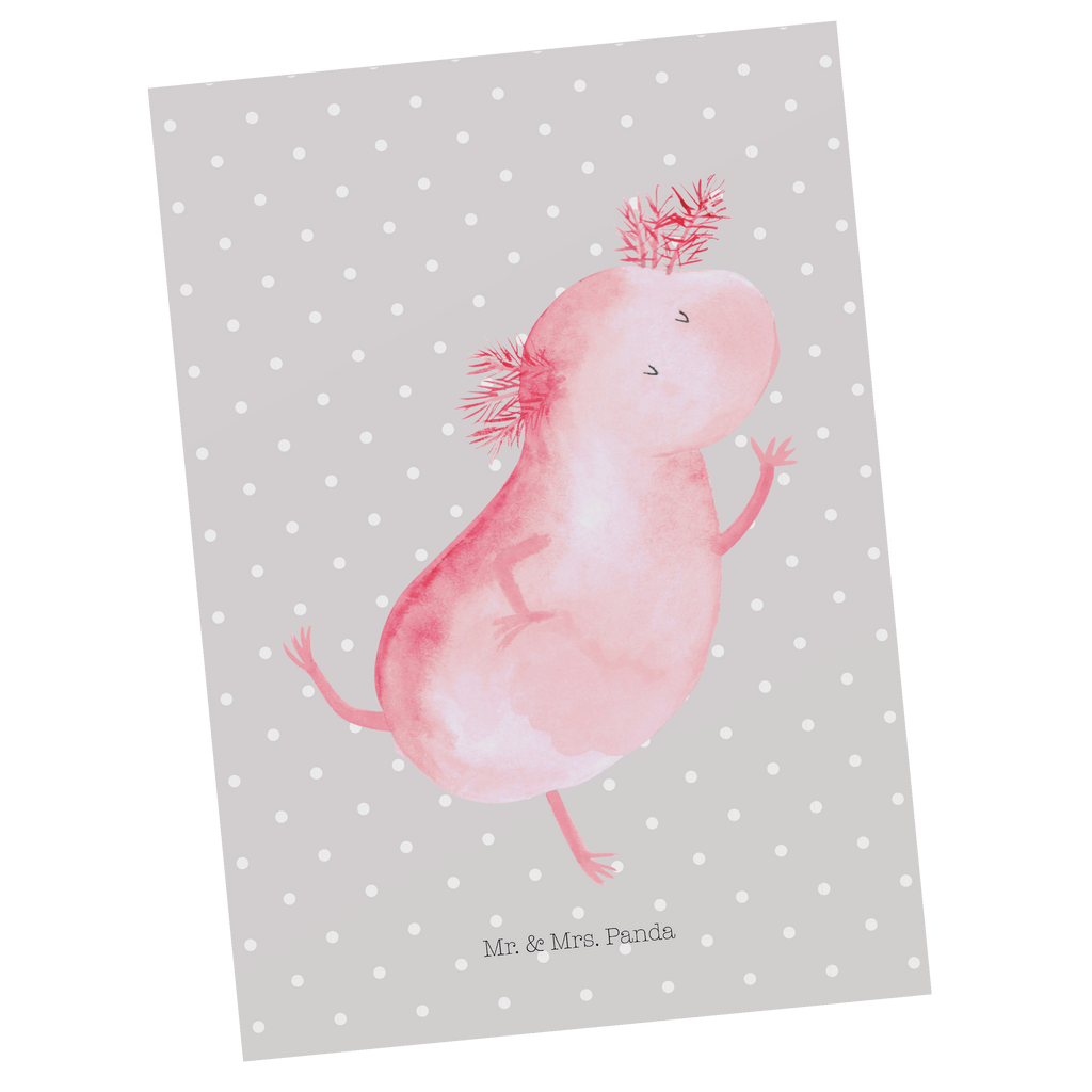 Postkarte Axolotl tanzt Geschenkkarte, Grußkarte, Karte, Einladung, Ansichtskarte, Geburtstagskarte, Einladungskarte, Dankeskarte, Axolotl, Molch, Axolot, Schwanzlurch, Lurch, Lurche, Dachschaden, Sterne, verrückt, Freundin, beste Freundin