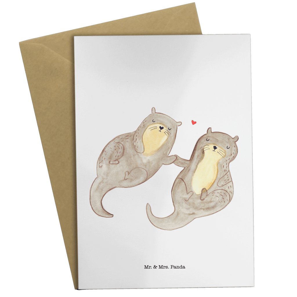 Grußkarte Otter händchenhaltend Klappkarte, Einladungskarte, Glückwunschkarte, Hochzeitskarte, Geburtstagskarte, Karte, Otter, Fischotter, Seeotter, Otter Seeotter See Otter