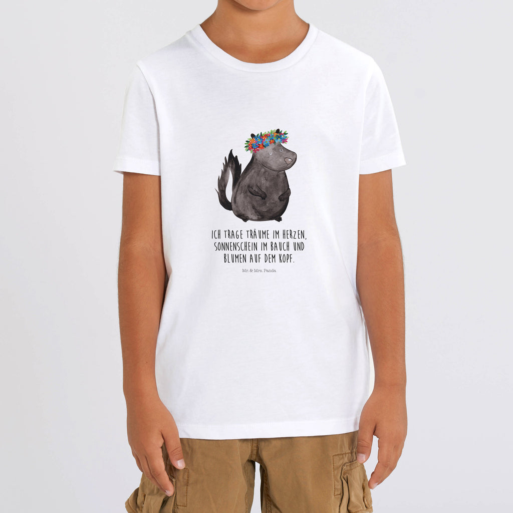 Organic Kinder T-Shirt Stinktier Blumenmaedchen Stinktier, Skunk, Wildtier, Raubtier, Stinker, Stinki, Yoga, Namaste, Lebe, Liebe, Lache   Stinktier, Skunk