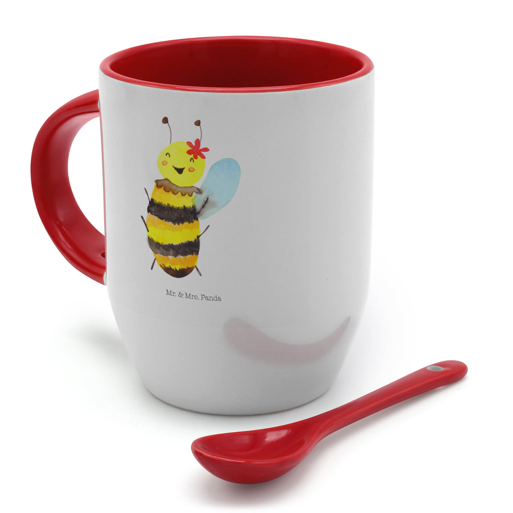 Tasse mit Löffel Biene Happy Tasse, Kaffeetasse, Tassen, Tasse mit Spruch, Kaffeebecher, Tasse mit Löffel, Biene, Wespe, Hummel
