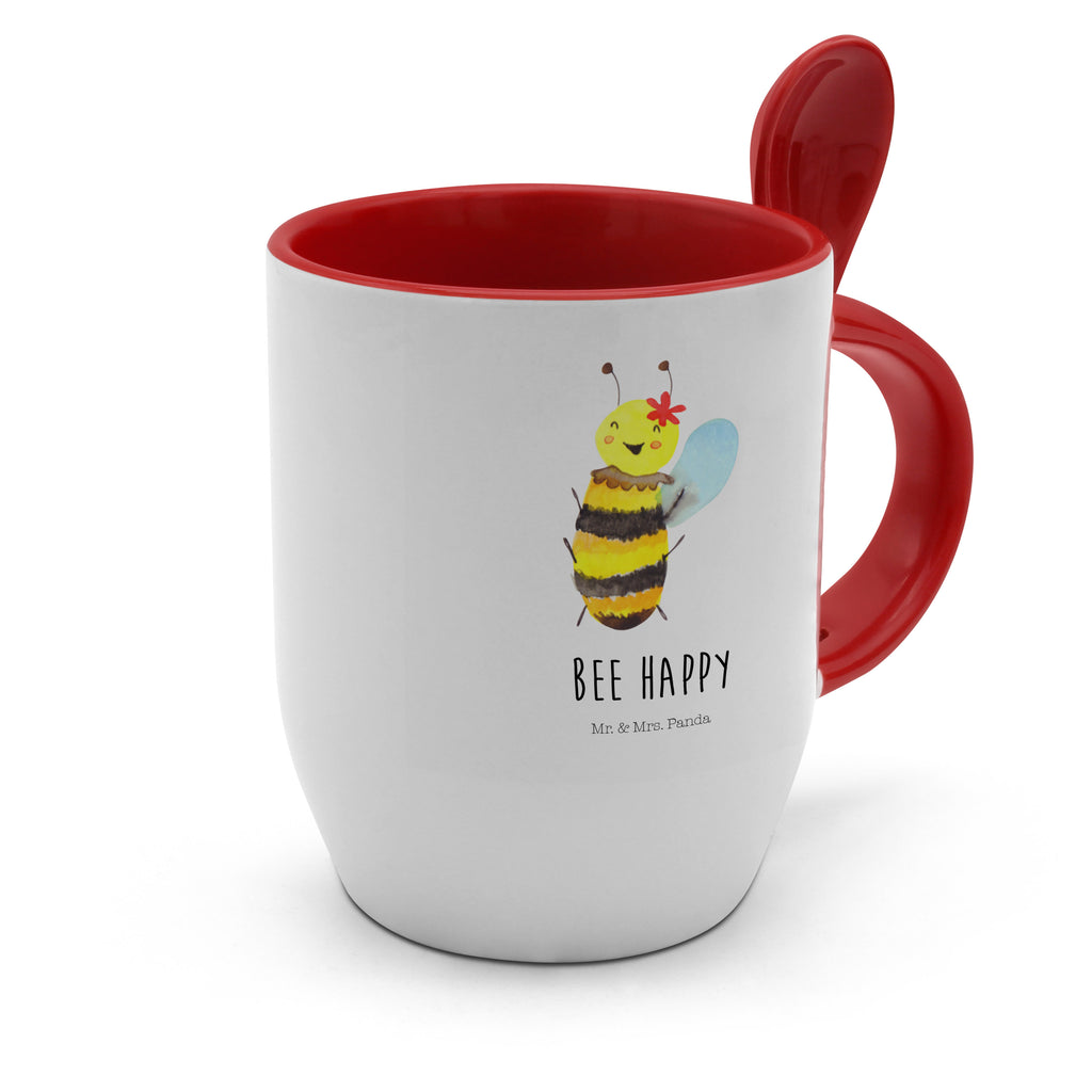 Tasse mit Löffel Biene Happy Tasse, Kaffeetasse, Tassen, Tasse mit Spruch, Kaffeebecher, Tasse mit Löffel, Biene, Wespe, Hummel