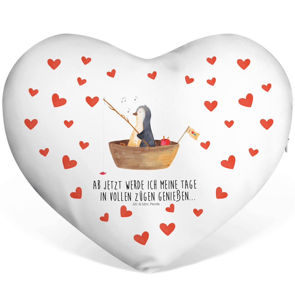 Herzkissen Pinguin Angelboot Kissen, Herzkissen, Herzform, Herz, Dekokissen, Pinguin, Pinguine, Angeln, Boot, Angelboot, Lebenslust, Leben, genießen, Motivation, Neustart, Neuanfang, Trennung, Scheidung, Geschenkidee Liebeskummer